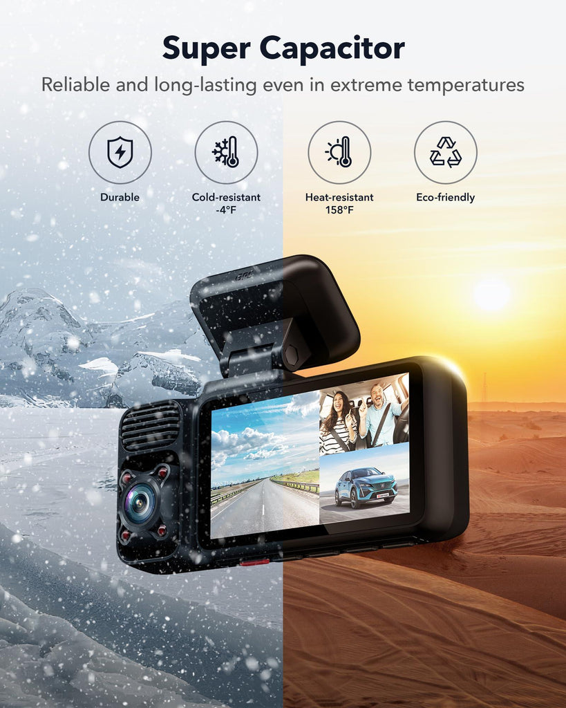 REDTIGER F17 4K 3 Channel Dash Camera for Cars Built-in 5.8GHz WiFi GPS, 2.5K+1080P+1080P Front and Rear Inside Loop Recording with 64GB Card, Dash Cam with 3 Inch Screen, WDR Night View