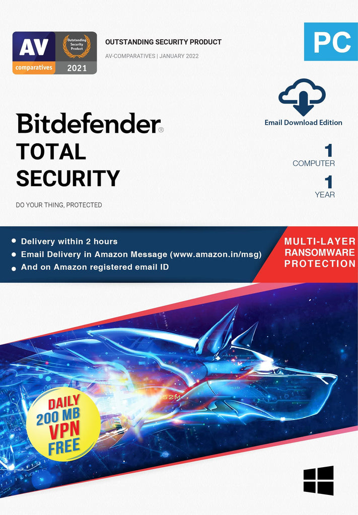 Bitdefender - 1 Computer,1 Year - Total Security | Windows | Latest Version | Email Delivery In 2 Hours- No Cd |