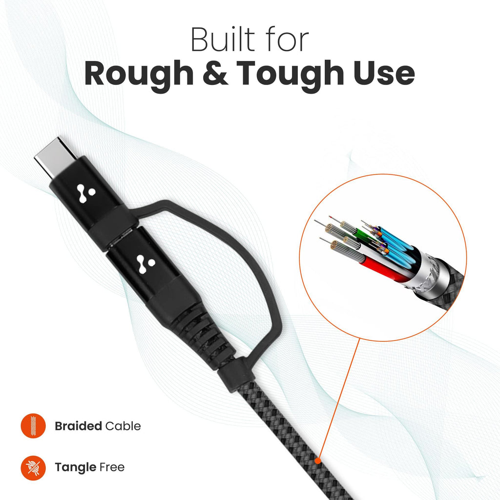 Ambrane 2 in 1 Type-C & Micro USB Cable with 3A Fast Charging Mobile Cable, 480 mbps Data Sync, Quick Charge 3.0, 1m Braided Cable, Compatible with All Type-C & Micro USB Devices (ABDC-10, Black)