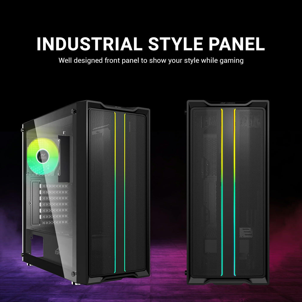 Ant Esports SX3 Mid- Tower Computer Case/Gaming Cabinet - Black | Support E-ATX, ATX, Micro-ATX, Mini-ITX | Pre- Installed 1 Rear Fan