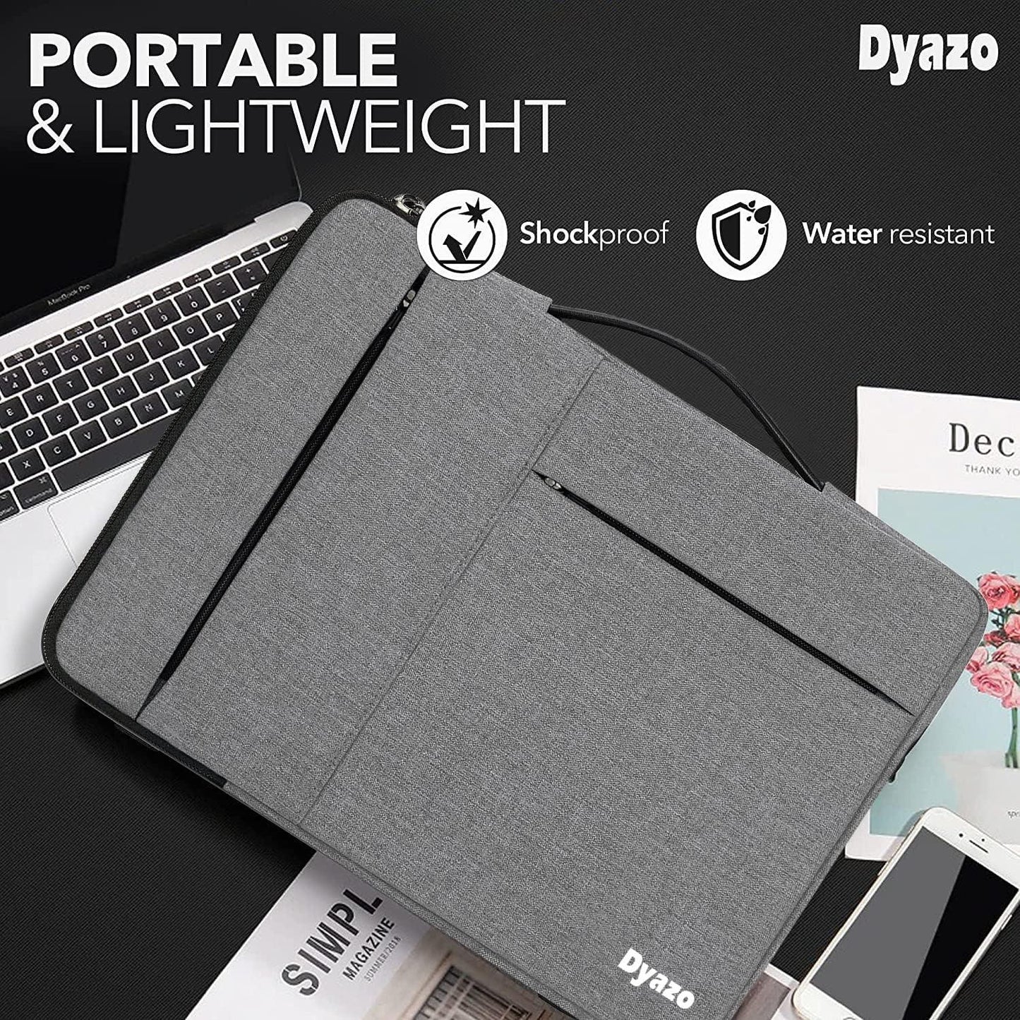 DYAZO 15" to 15.6 Inch Laptop Sleeve/Cover with Handle & Two Front Accessories Pockets Compatible for Apple, Dell, Lenovo, Asus, Hp, Samsung, Mi, MacBook and Other Notbooks (Grey)