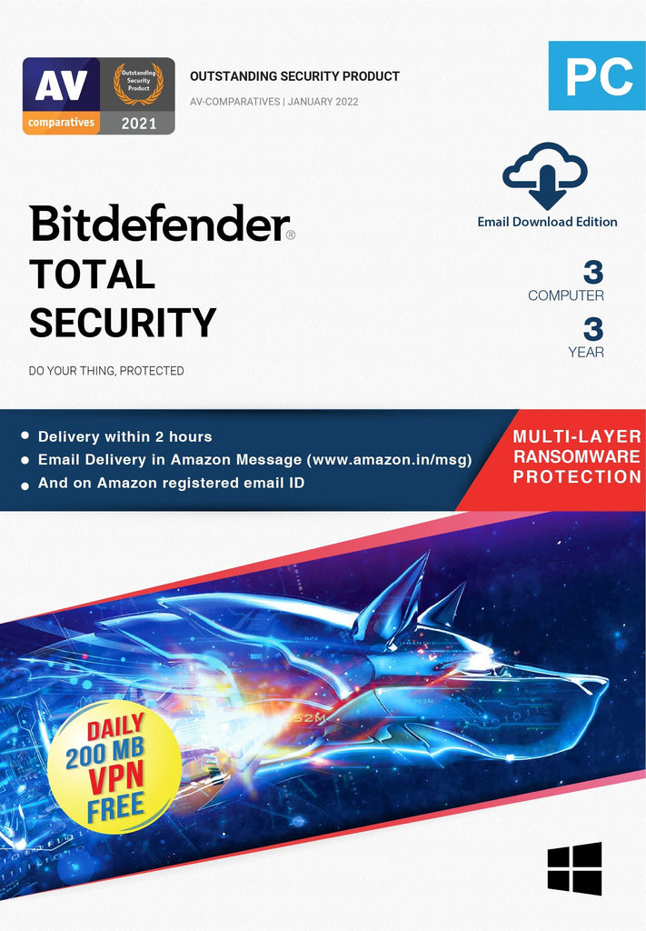 Bitdefender - 3 Computer,3 Years - Total Security | Windows | Latest Version | Email Delivery in 2 Hours- No CD |