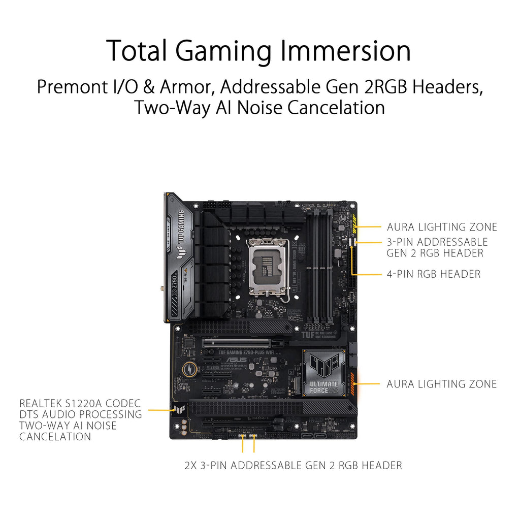 ASUS TUF Gaming Z790-Plus WiFi LGA 1700(Intel®12th&13th Gen) ATX Gaming Motherboard(PCIe 5.0,DDR5,4xM.2 Slots,16+1 DrMOS,WiFi 6,2.5Gb LAN,Front USB 3.2 Gen 2 Type-C®,Thunderbolt 4(USB4),Aura RGB)