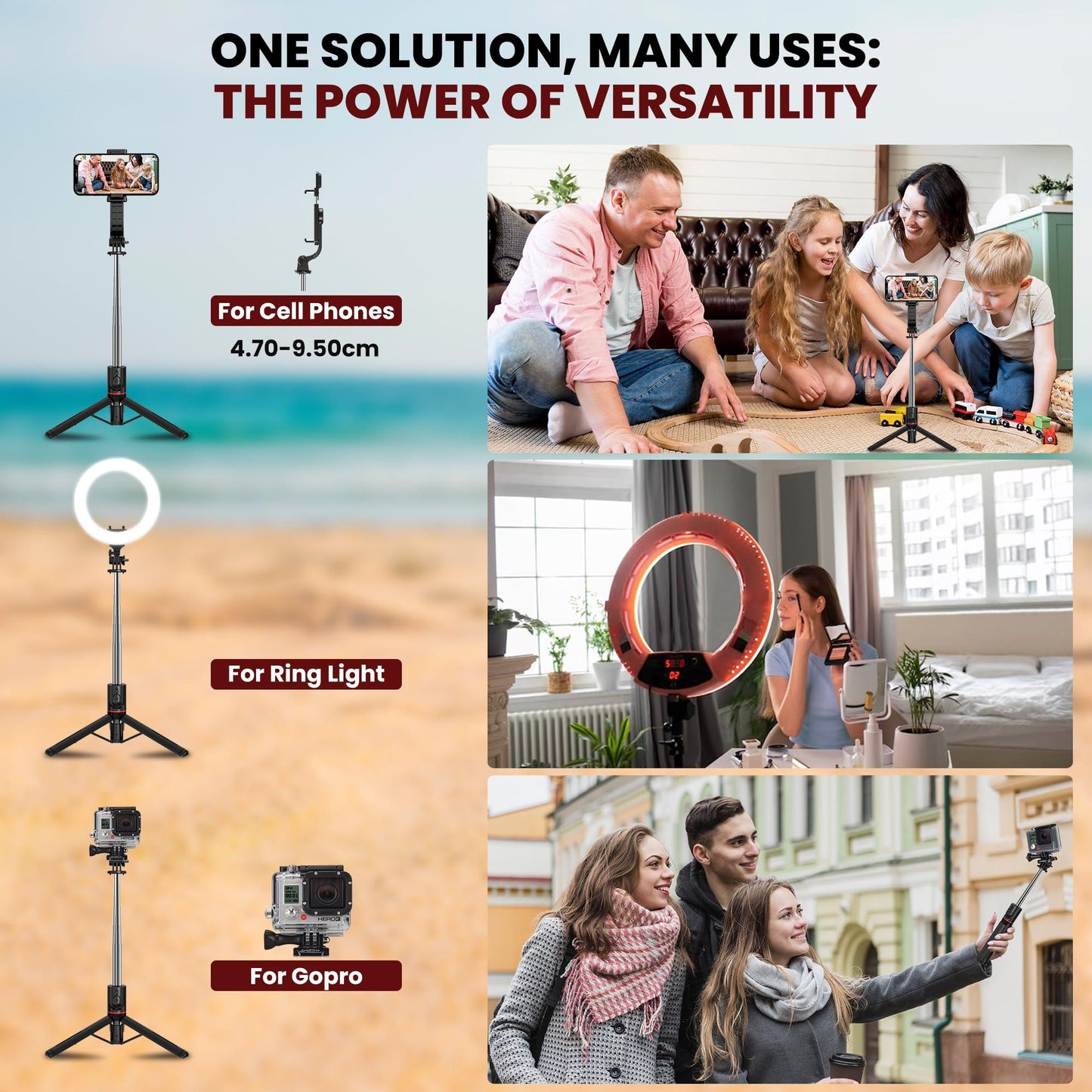 WeCool S6 Reinforced Bluetooth Selfie Stick with Tripod Stand, 45inc/ 130cm Long Selfie Stick with 6-Section Stable Base, Detachable Mobile Holder, Compatible with Mobile/GoPro for Video & Photoshoot