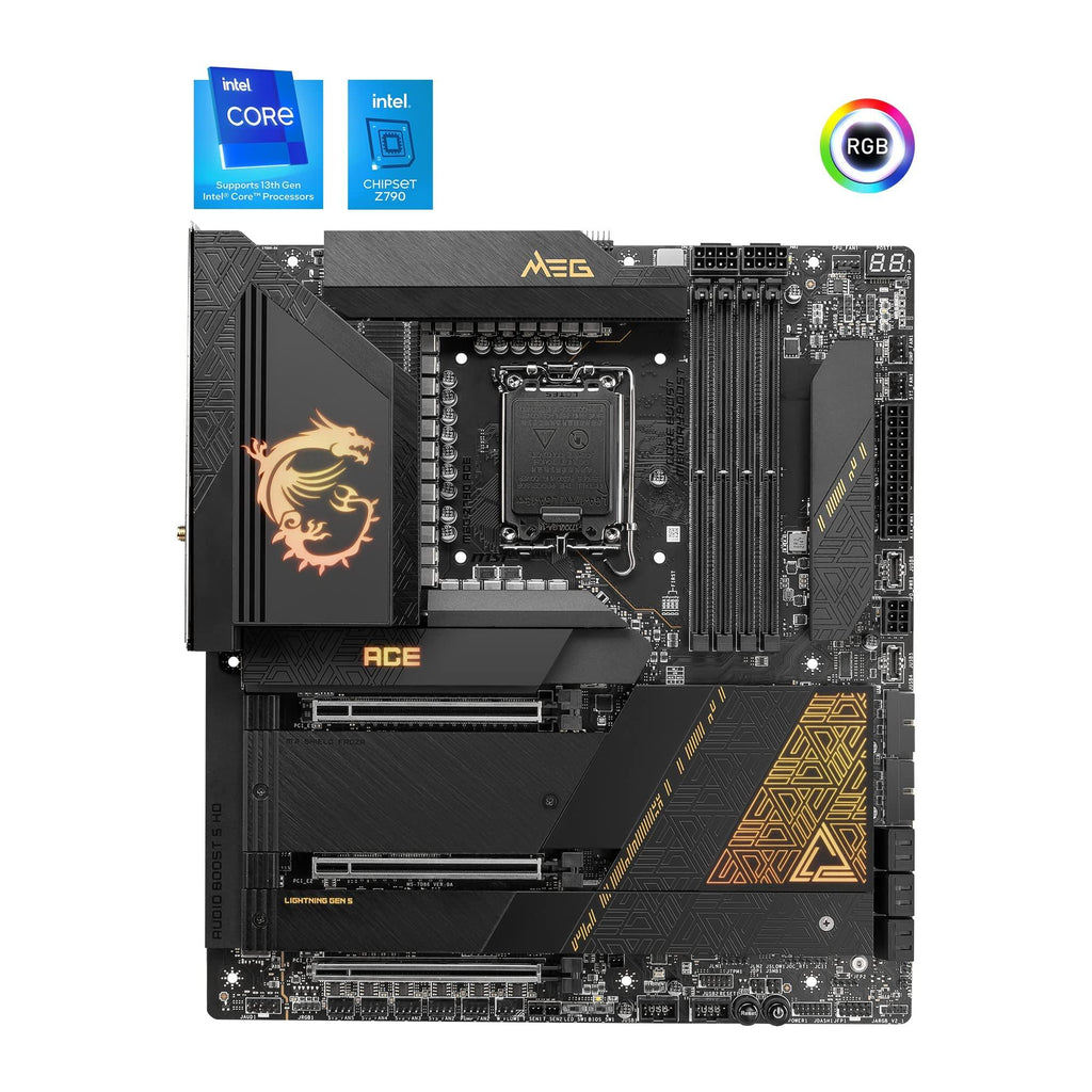 MSI MEG Z790 ACE Motherboard, E-ATX - Supports Intel 14th/13th/12th Gen Core Processors, LGA 1700-105A SPS VRM, DDR5 7800+MHz/OC, PCIe 5.0 & 4.0 x16, M.2 Gen5, Dual 2.5G LAN, Wi-Fi 6E, Thunderbolt 4