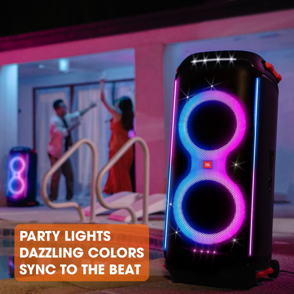 JBL PartyBox 710 Bluetooth Party Speaker with Dynamic Music Synced Flashing Club Pattern Lightshow, Pro Sound, Splashproof, PartyBox App Personalisation,Guitar and Mic Input(800 Watt RMS, Black)