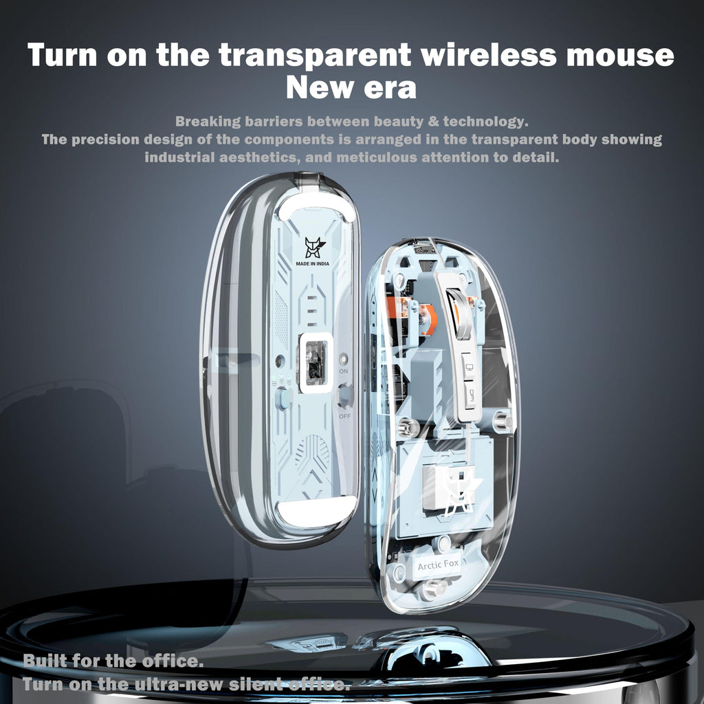 Arctic Fox Pureview Transparent Wireless and Bluetooth Rechargeable Mouse, USB Receiver,LED Battery Magic Silm for Office/PC/Mac/Laptop/Apple/ipad(Space Gray)