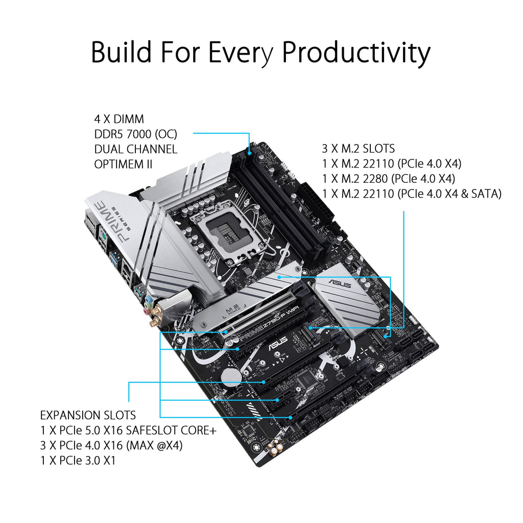 ASUS Prime Z790-P Wifi Lga 1700(Intel 13Th &12Th Gen) Atx Motherboard (Pcie 5.0,Ddr5,14+1 Power Stages,3X M.2,Wifi 6,Bluetooth V5.2,2.5Gb LAN, Front Panel USB 3.2 Gen 2 Type-C, Thunderbolt 4/Usb4)