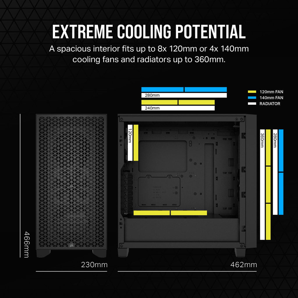 CORSAIR 3000D Airflow Mid-Tower PC Case - Black - 2X SP120 Elite Fans - Four-Slot GPU Support – Fits up to 8X 120mm Fans - High-Airflow Design