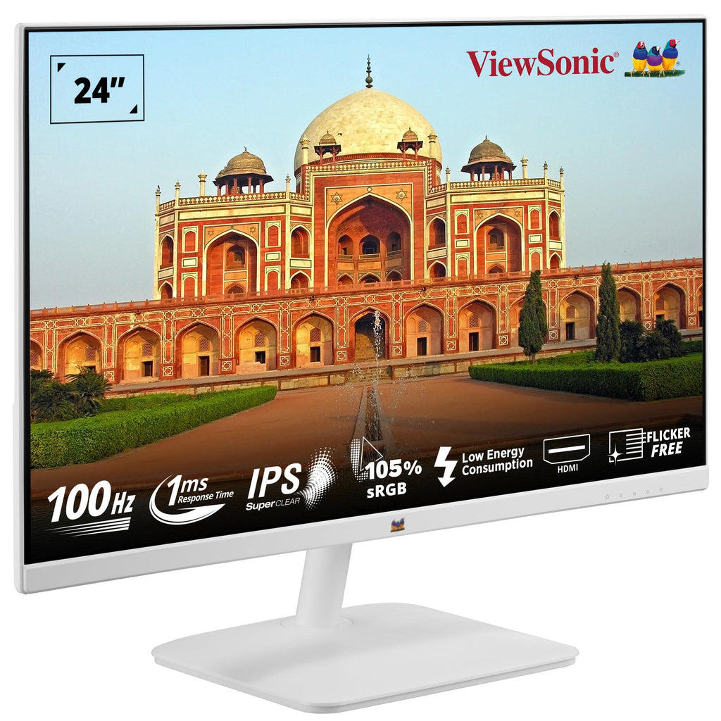 ViewSonic(Originated in USA) 24 Inch Full HD Office Monitor, Slim White, IPS, 100Hz,1Ms ResponseTime, AMD Free Sync, Srgb105%, Borderless Design, Eye Care, Wall Mount HDMI | VGA - VA2432-H-W