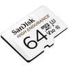 SanDisk 64GB High Endurance Video MicroSDXC Card with Adapter for Dash Cam and Home Monitoring Surveillance Systems - C10, U3, V30, 4K UHD, Micro SD Card - SDSQQNR-064G-GN6IA