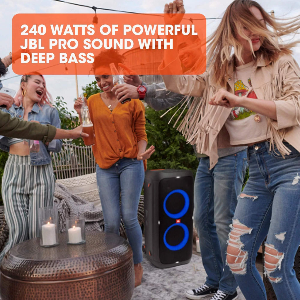 JBL Partybox 310 | Portable Bluetooth Party Speaker| 240W Monstrous Pro Sound | Dynamic Light Show | Backlit Panel | Telescopic Handle & Wheels | Guitar & Mic Input, PartyBox App (Black)