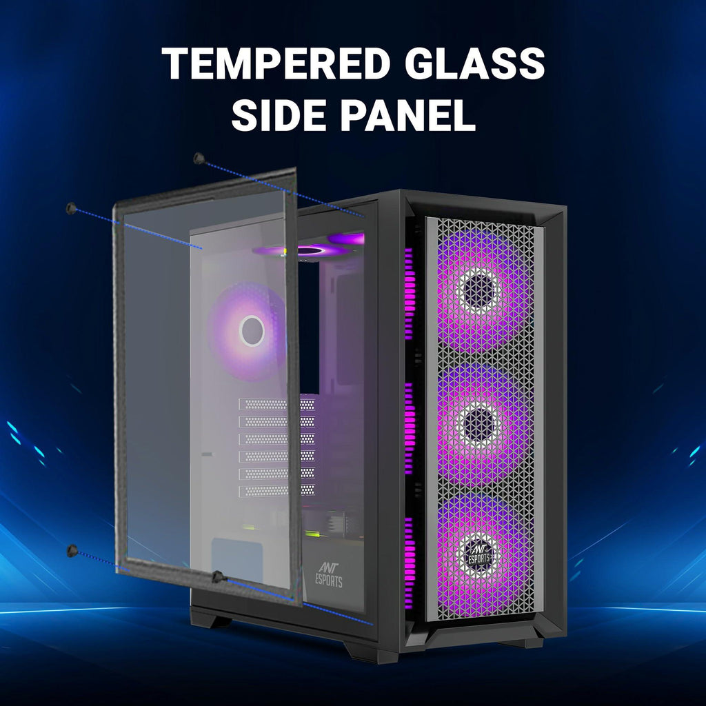 Ant Esports SX7 Mid- Tower Computer Case/Gaming Cabinet - Black | Support ATX, Micro-ATX, Mini-ITX | Pre-Installed 3 x 120mm Front Fans