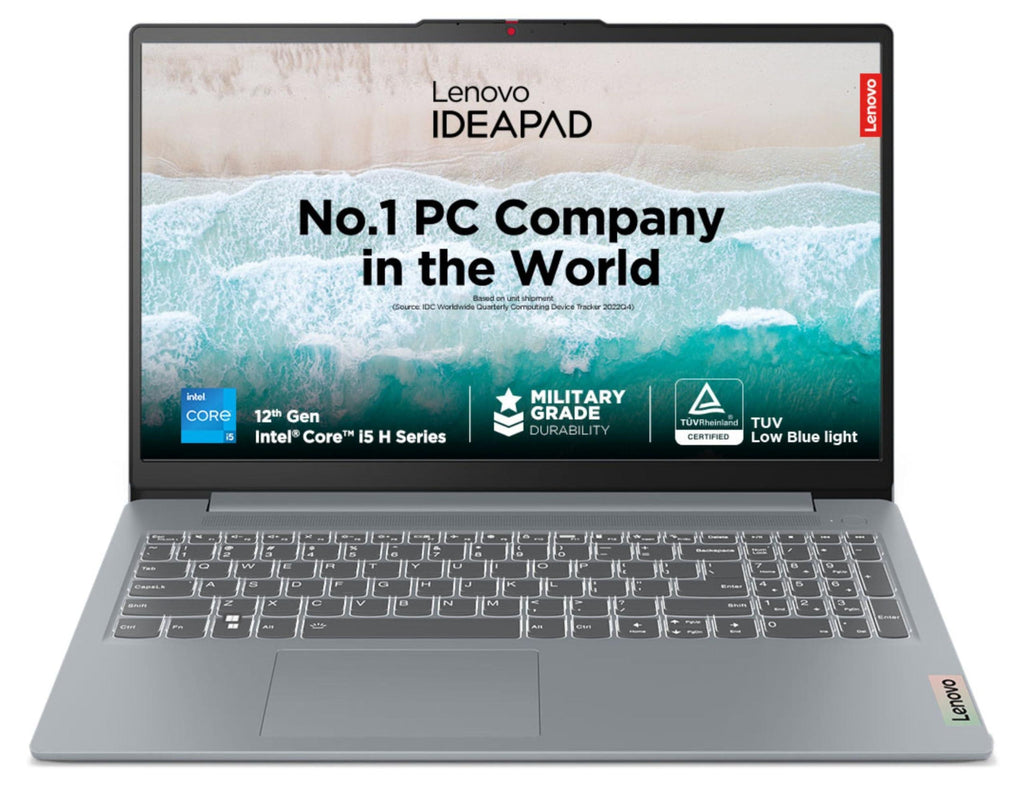 Lenovo IdeaPad Slim 3 12th Gen Intel Core i5-12450H 15.6" (39.6cm) FHD IPS Thin & Light Laptop (16GB/512GB SSD/Win 11/Office 21/Backlit KB/1 Yr ADP Free/3 Mon. Game Pass/Grey/1.6Kg), 83ER008DIN