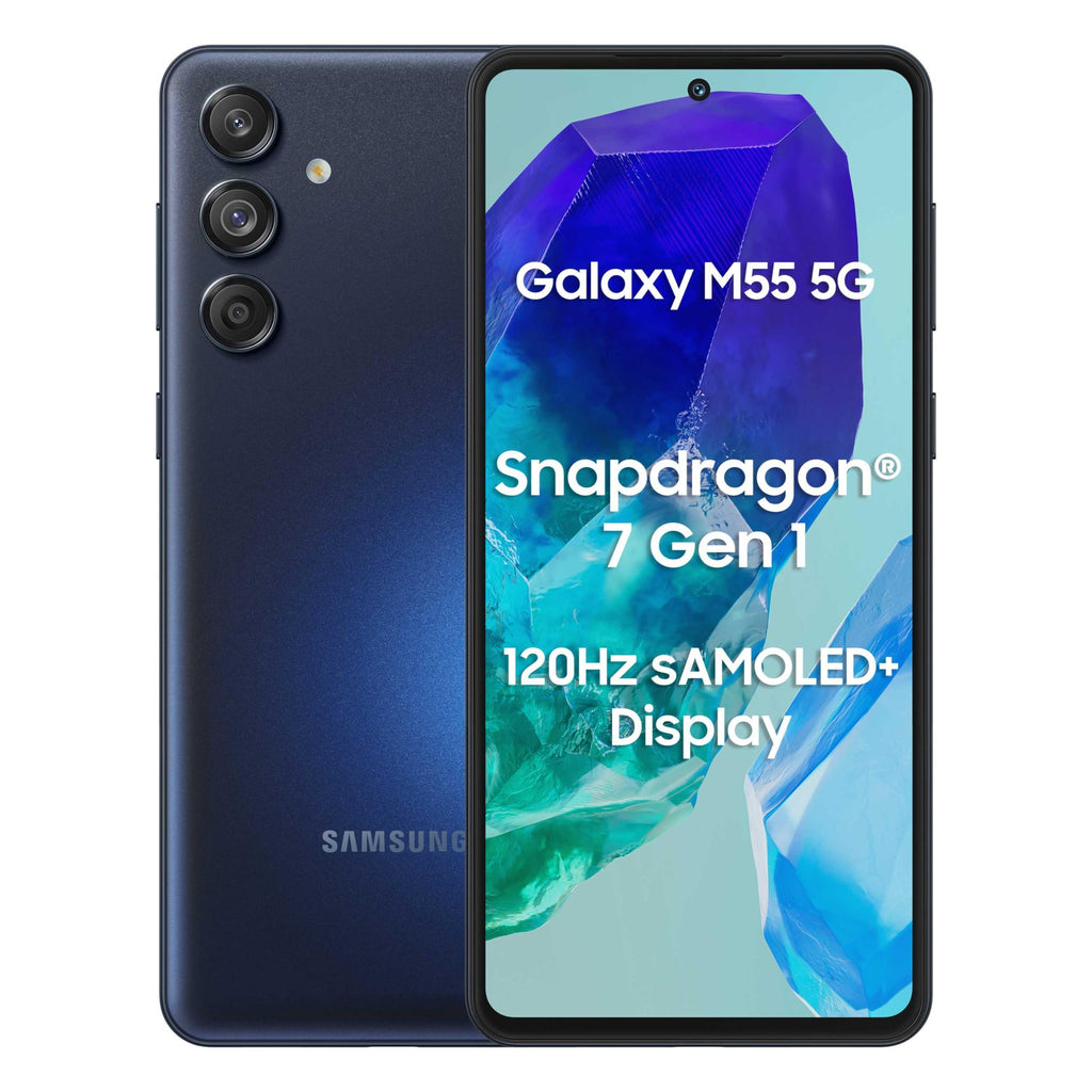 Samsung Galaxy M55 5G (Denim Black,8GB RAM,256GB Storage) | 50MP Triple Cam| 5000mAh Battery| Snapdragon 7 Gen 1 | 4 Gen. OS Upgrade & 5 Year Security Update| Super AMOLED+ Display| Without Charger - Triveni World