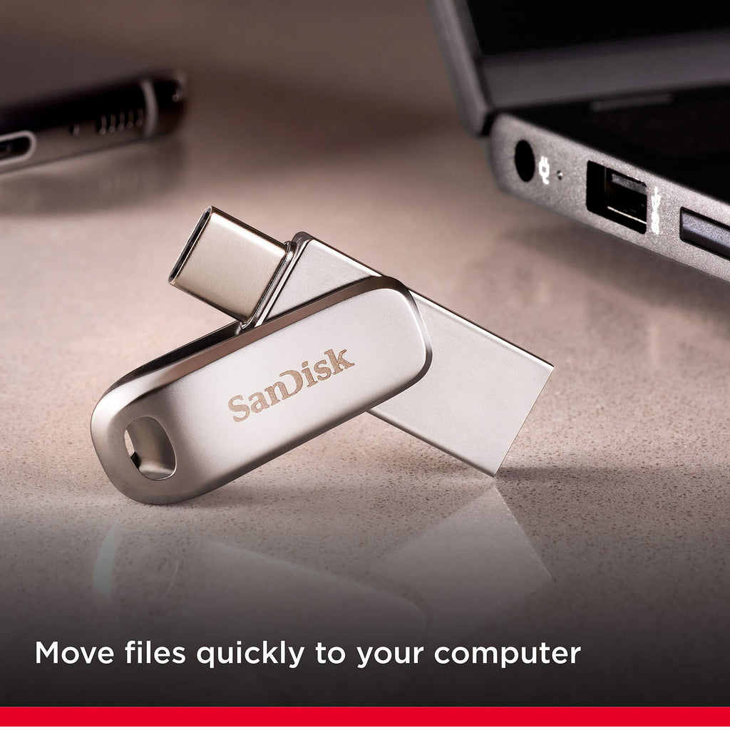 SanDisk Ultra Dual Drive Luxe USB Type C Flash Drive (Silver, 128 GB, 5Y - SDDDC4-128G-I35)