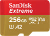 SanDisk Extreme 256GB microSDXC UHS-I, V30, 190MB/s Read, 130MB/s Write, Memory Card for 4K Video on Smartphones, Action Cams and Drones