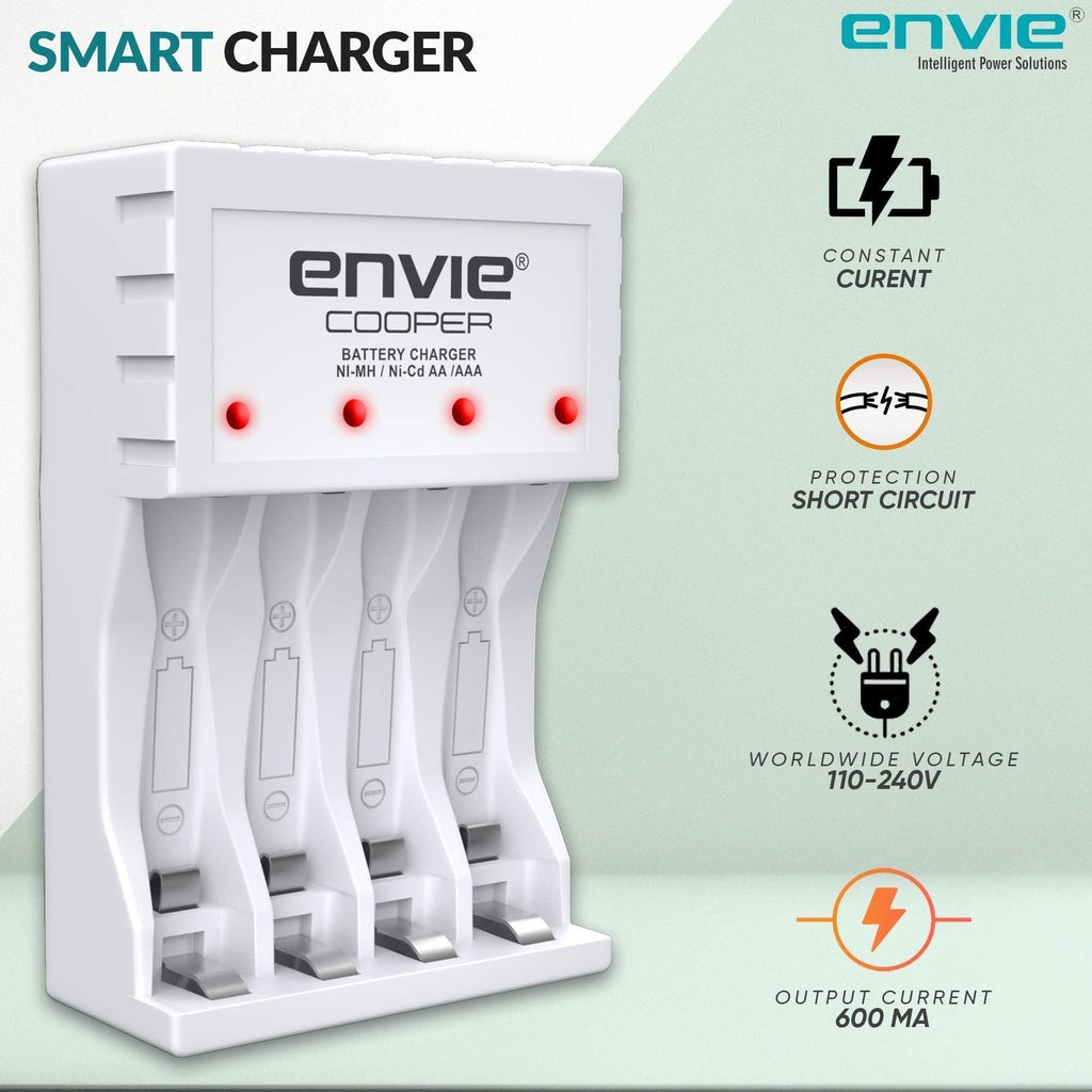 ENVIE® (ECR 20 MC+4xAA2800) Standard Rechargeable Battery Charger for AA & AAA Ni-mh/Ni-Cd with Batteries