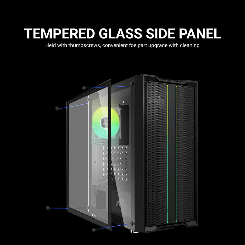 Ant Esports SX3 Mid- Tower Computer Case/Gaming Cabinet - Black | Support E-ATX, ATX, Micro-ATX, Mini-ITX | Pre- Installed 1 Rear Fan