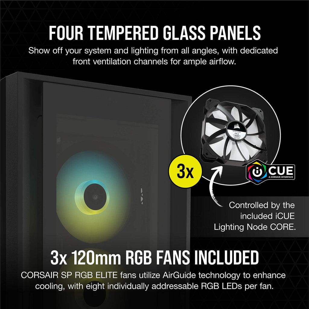 Corsair iCUE 5000X RGB Tempered Glass Mid-Tower ATX Computer Case/Gaming Cabinet - Black - CC-9011212-WW