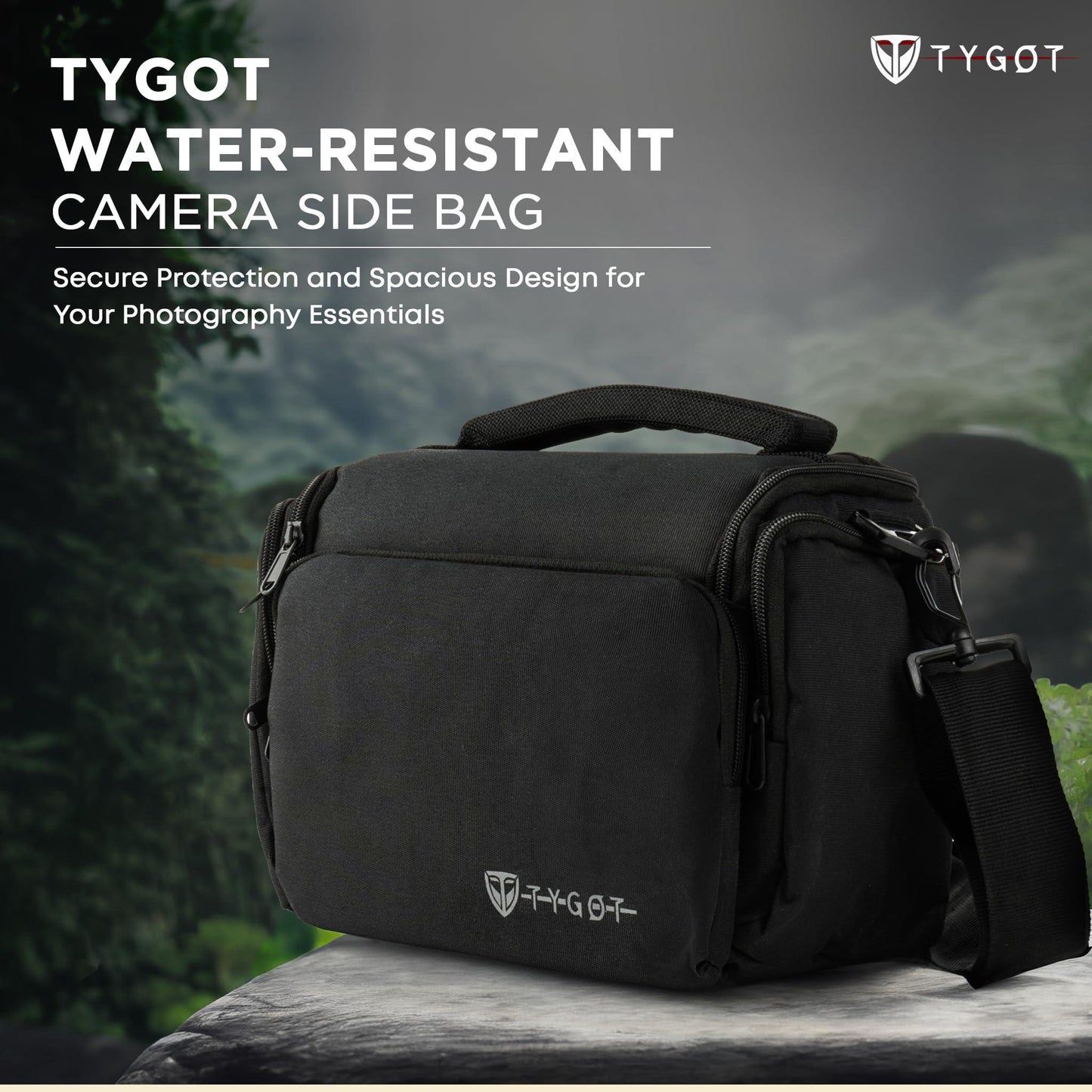 Tygot Water Resistant Camera Bag/Case Shoulder Strap Space for Photography Lens and Accessories Compatible for Nikon, Canon, Sony, Panasonic, Samsung & Other SLR/DSLR etc (Black & Silver)