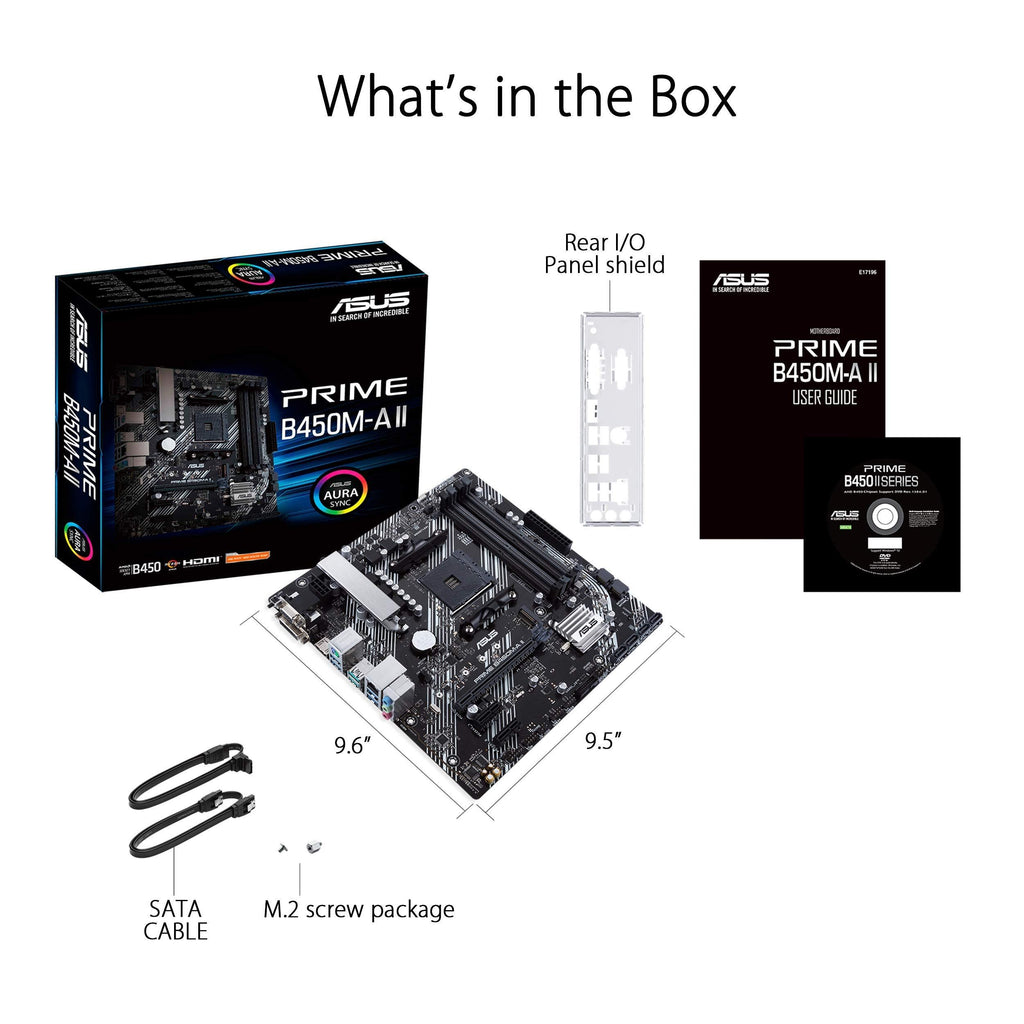 ASUS Prime B450M-A II (AMD AM4 Socket for Ryzen 5000/4000/G/ 3rd/2nd/1st Gen AMD Ryzen) DDR4 Micro ATX Motherboard with M.2 Support HDMI/DVI-D/D-Sub 1Gb Ethernet BIOS Flashback and Aura Sync RGB