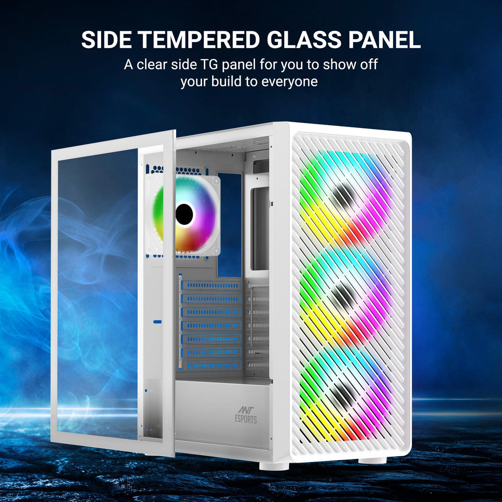 Ant Esports 211 Air Mid-Tower Computer Case I Gaming Cabinet - White | Support ATX, M-ATX, ITX | Pre-Installed 3 x 120mm ARGB Front Fan & 1 x 120mm ARGB Rear Fan