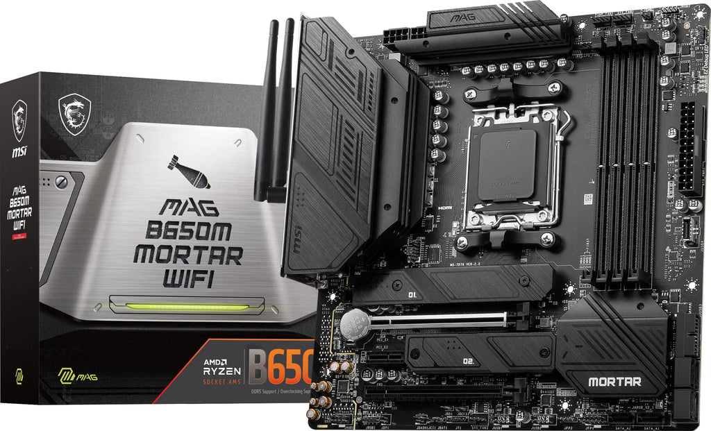 MSI MAG B650M MORTAR WIFI Motherboard, Micro-ATX - Supports AMD Ryzen 7000 Series Processors, AM5-12 Duet Rail 80A VRM, DDR5 Memory Boost 6400+MHz/OC, 2 x PCIe 4.0 x16, 2 x M.2 Gen4, Wi-Fi 6E