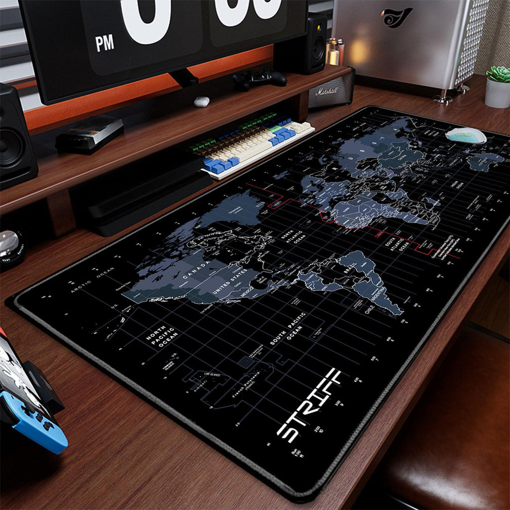 STRIFF World Map Extended Size (800 mm x 300 mm x 2 mm) Gaming Mouse Pad| Desk Mat | Stitched Edges| Non-Slip Rubber Base|Computer Laptop|Keyboard Mouse Pad for Office & Home (World Map)