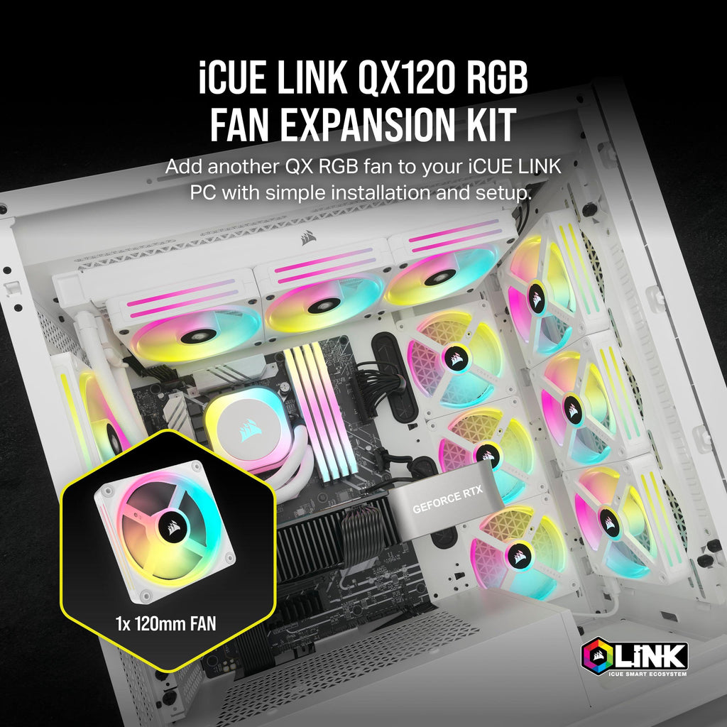 CORSAIR QX RGB Series, iCUE Link QX120 RGB White, 120mm Magnetic Dome RGB Fan, Expansion Kit