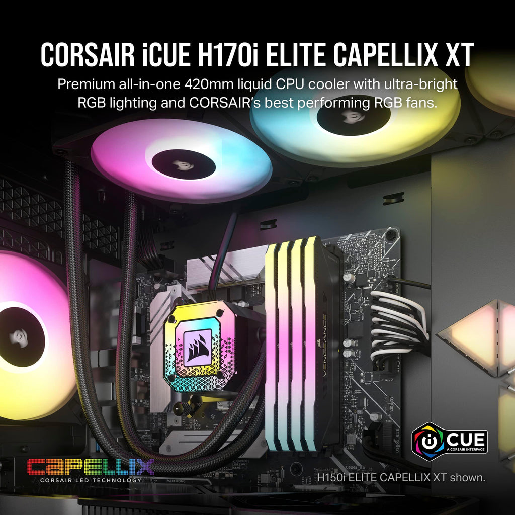 CORSAIR iCUE H170i Elite CAPELLIX XT Liquid CPU Cooler - AF140 RGB Elite Fans - 420mm Radiator - Intel LGA 1700, 1200, 115X, 2066, AMD® AM5, AM4