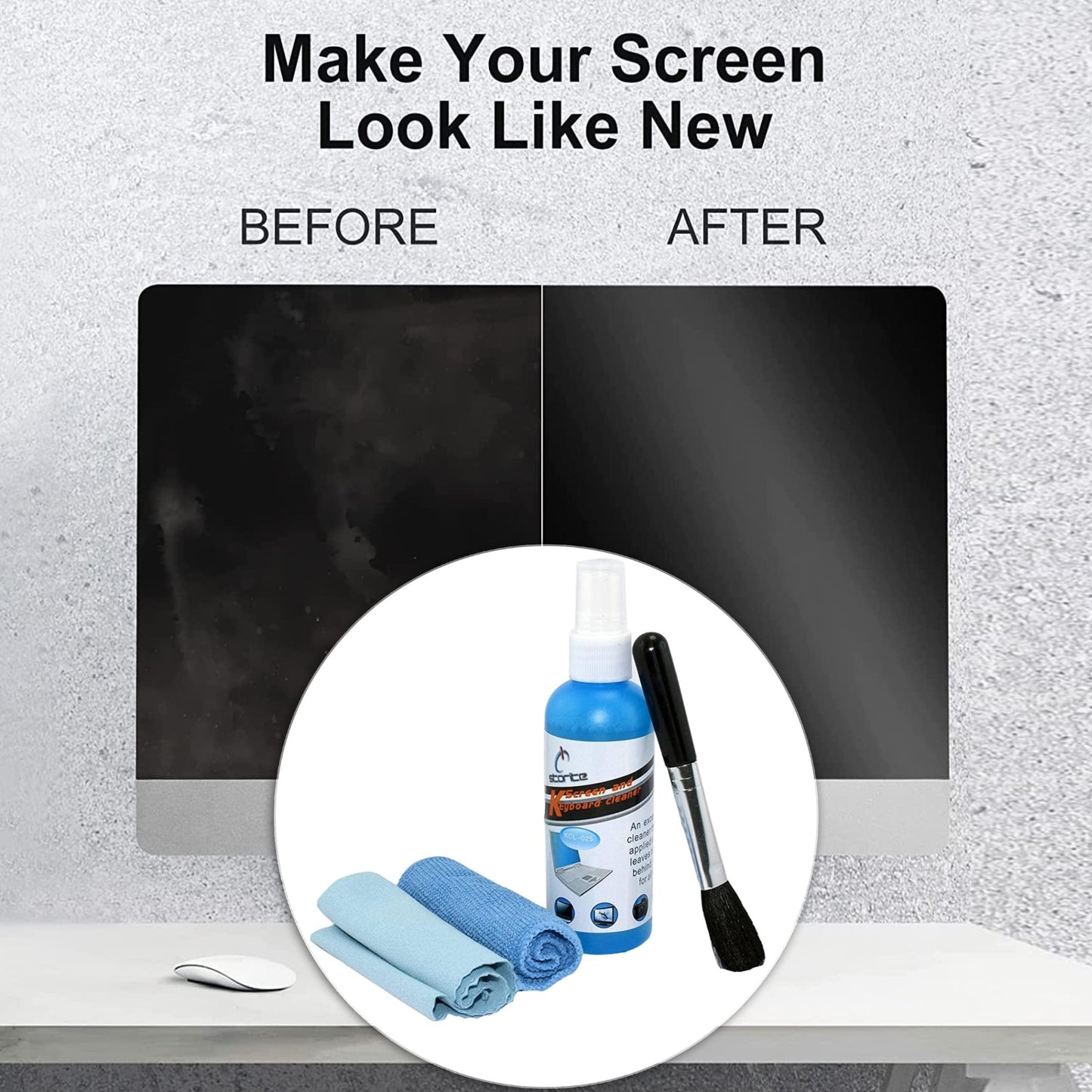 Storite 4 in 1 Professional Screen Cleaning Kit (100ML) for Laptops, Mobiles, LCD, LED, Computers, TV KCL-1025 (Includes Cleaning Solution, Cleaning Brush and 2 Microfiber Cloth)