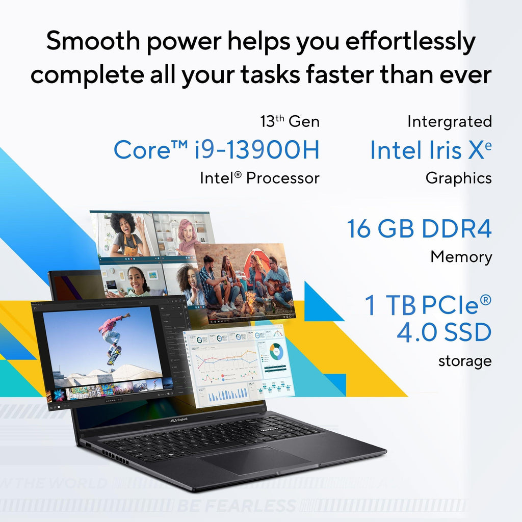 ASUS Vivobook 16 (2023), Intel Core i9-13900H 13th Gen, 16" (40.64 cm) FHD+, Thin & Light Laptop (16GB/1TB SSD/Intel Iris Xe/Win 11/Office 2021/Backlit KB/Fingerprint/Black/1.88 kg), X1605VA-MB957WS