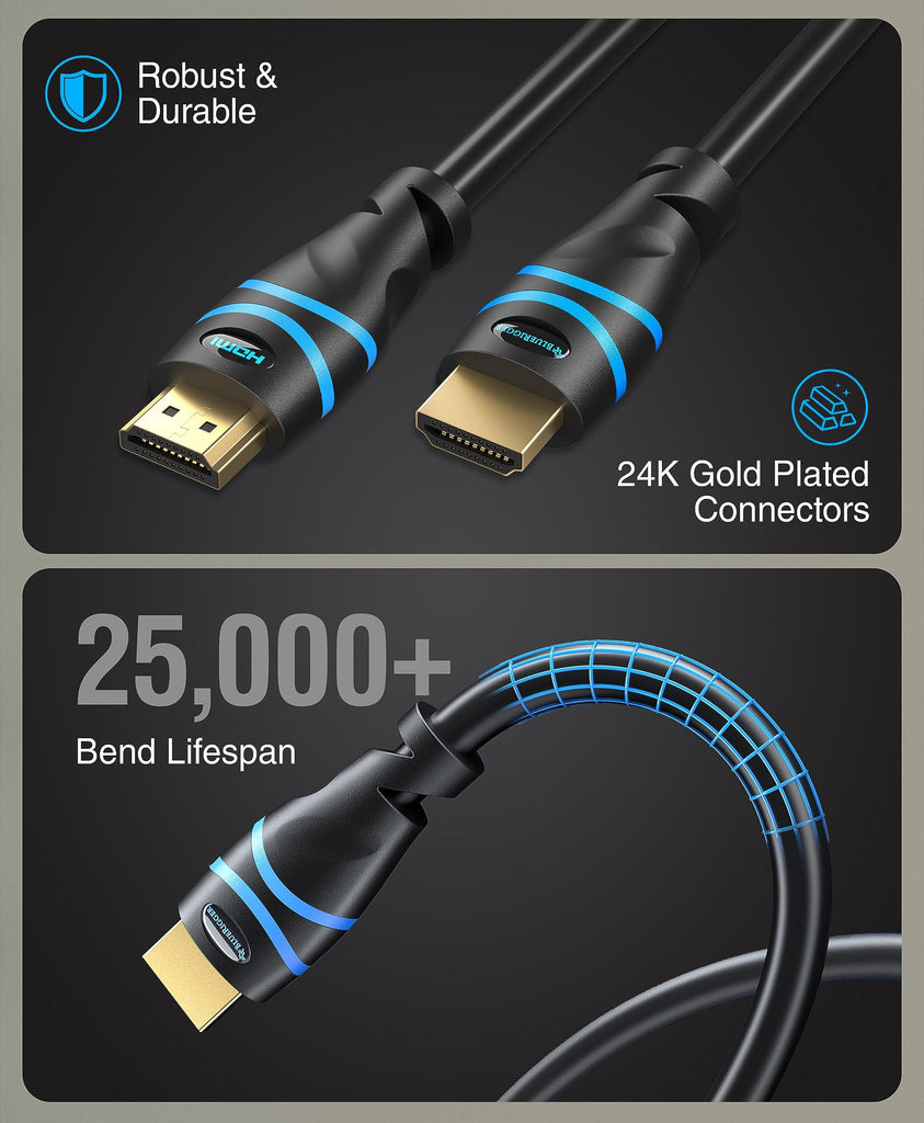 BlueRigger 8K HDMI 2.1 Cable (6FT, 8K 60Hz HDR, 4K 120Hz, High Speed 48Gbps with Ethernet, eARC, 3D, HDCP 2.3) - Compatible with PS5, Xbox, Roku, Apple TV, Switch, PC