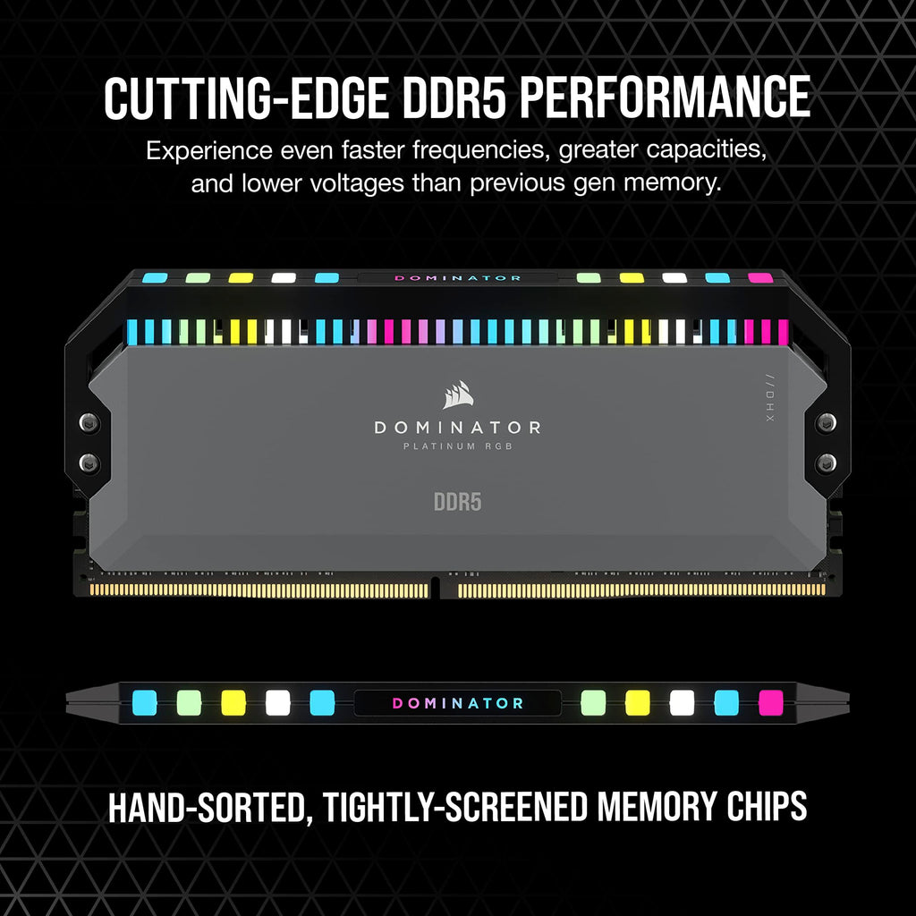 Corsair Dominator Platinum RGB DDR5 32GB (2x16GB) 5200MHz C40 AMD Optimized Desktop Memory (12 Ultra-Bright CAPELLIX RGB LEDs, Patented CORSAIR DHX Cooling, Custom AMD® Expo Profiles) Cool Gray