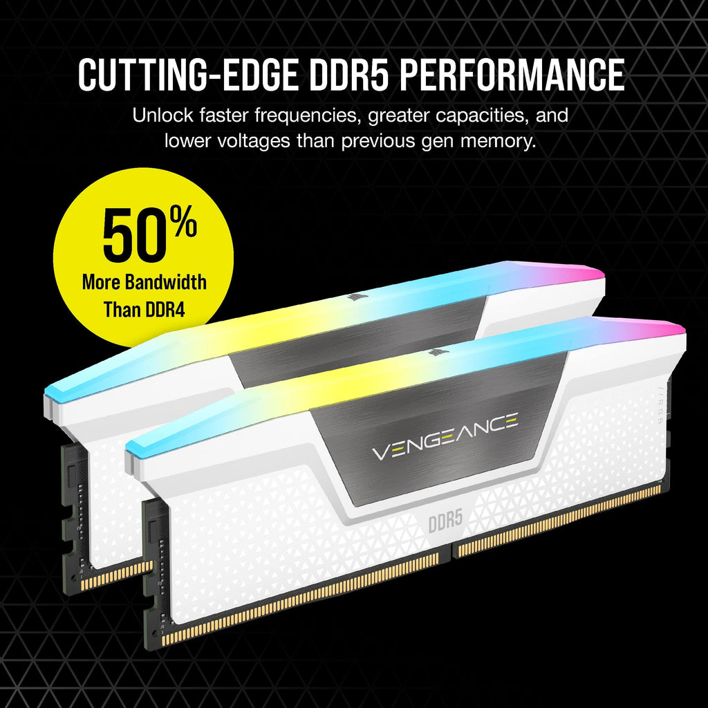 CORSAIR Vengeance RGB DDR5 RAM 32GB (2x16GB) 6000MHz CL36 Intel XMP iCUE Compatible Computer Memory - White (CMH32GX5M2E6000C36W)