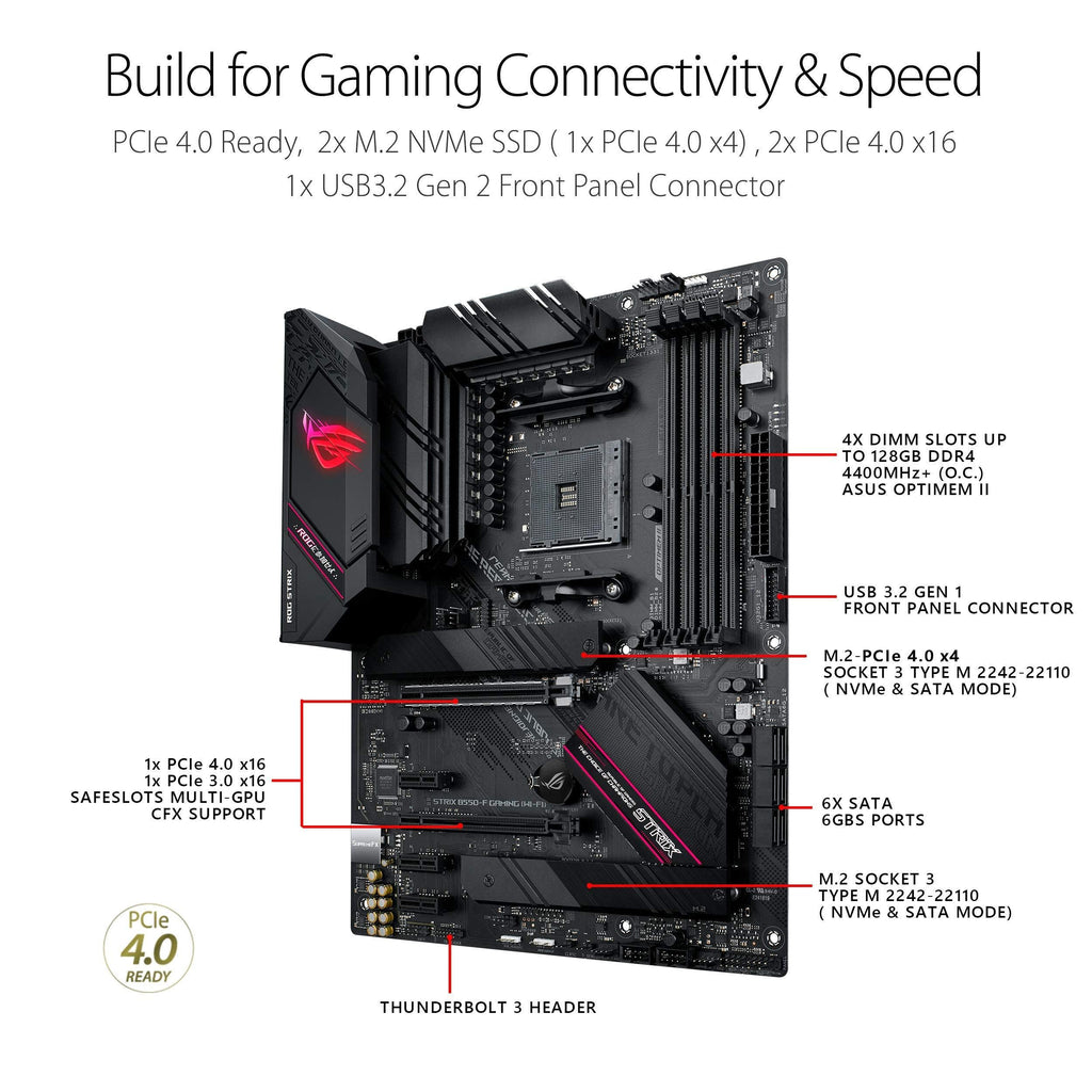 ASUS ROG Strix B550-F Gaming WiFi 6 AMD AM4 Socket for 3rd Gen AMD Ryzen ATX Gaming Motherboard with PCIe 4.0, teamed Power Stages, BIOS Flashback, Dual M.2 SATA 6 Gbps USB & Aura Sync (Ddr4)