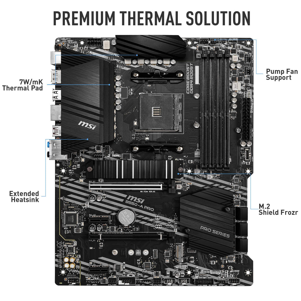 MSI B550-A PRO AMD AM4 DDR4 M.2 USB 3.2 Gen 2 HDMI ATX PRO Motherboard AMD Ryzen ¢ 5000 Series Desktop Processors