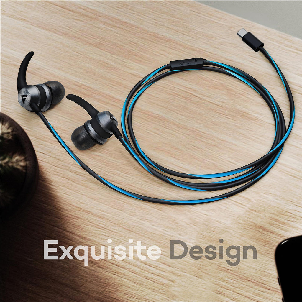 Boult Audio X1 Pro Wired Earphones with Type-C Port, 10mm Bass Drivers, Inline Controls, IPX5 Water Resistant, Comfort Fit earphones wired headphones with mic, Type C earphones, Voice Assistant (Blue) - Triveni World