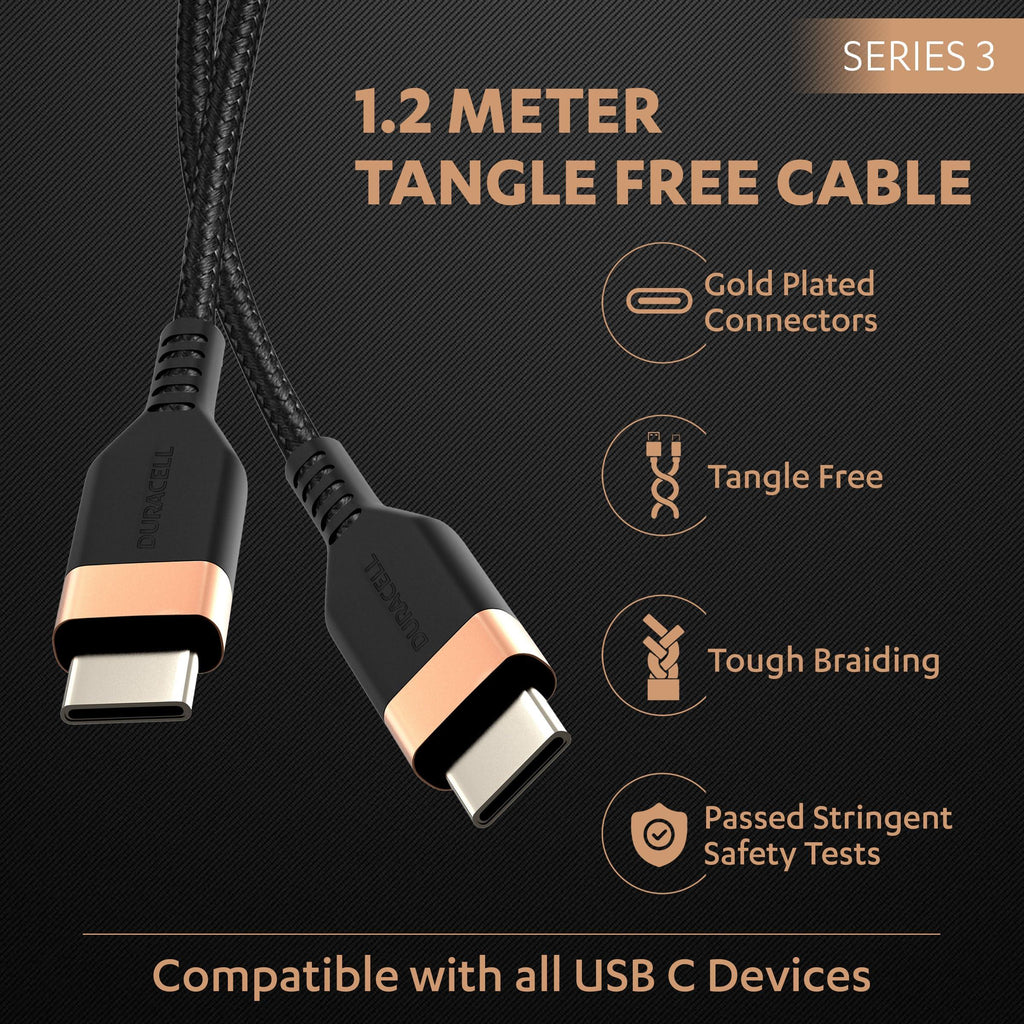 Duracell Usb Type C To Type C 5A(100W) Braided Sync& Charging Cable,Compatible With Mobile,Laptop,Tablets&Macbook,3.9 Feet(1.2M) Supports Pd&Qc 3.0 Charging,5 Gbps Data Transmission,Black