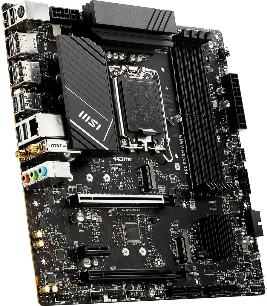 MSI PRO B760M-A WiFi ProSeries Motherboard (Supports 14th/13th/12th Gen Intel Processors, LGA 1700, DDR5, PCIe 4.0, M.2, 2.5Gbps LAN, USB 3.2 Gen2, Wi-Fi 6E, mATX)