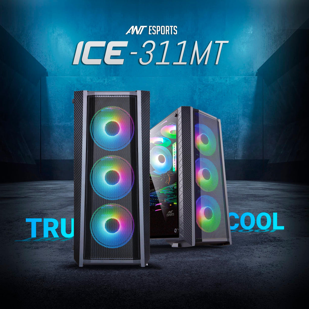 Ant Esports ICE-311MT Mid-Tower ATX Computer Case I Gaming Cabinet – Black Support ATX/MICRO-ATX/ITX Motherboard with 3 x 120 mm ARGB Front Fans and 1 x 120 mm Rear Fan Pre-Installed