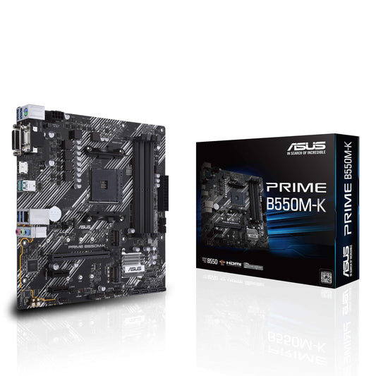 ASUS Prime B550M-K (AMD AM4 Socket for AMD Ryzen 5000/5000 G/ 4000 G/ 3000) DDR4 Micro ATX Motherboard with Dual M.2 PCIe 4.0 1Gb Ethernet HDMI/D-Sub/DVI SATA 6Gbps USB 3.2 Gen2 Type-A, Black