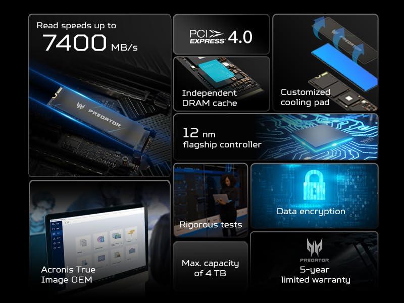 Acer Predator GM7000 1TB NVMe Gaming SSD - M.2 2280 PCIe Gen4 (16 Gb/s) x 4, 3D TLC NAND PC Internal Solid State Hard Drive with DDR4 DRAM Cache Up to 7400 MB/s - BL.9BWWR.105 - Triveni World