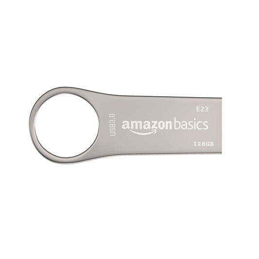 Amazon Basics 128 GB USB 3.0 Pen Drive | Flash Drive | Read Speed Upto 120 MB/s | with Key Ring | Metallic (Silver) - Triveni World