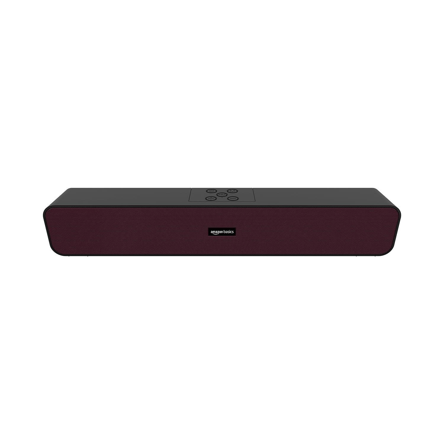 amazon basics 16W Bluetooth Soundbar Speaker with 1200mah Battery, BT v5.3, Aux, USB Port for Mobile, PC, Tablets, and Laptops (Black-Maroon) - Triveni World