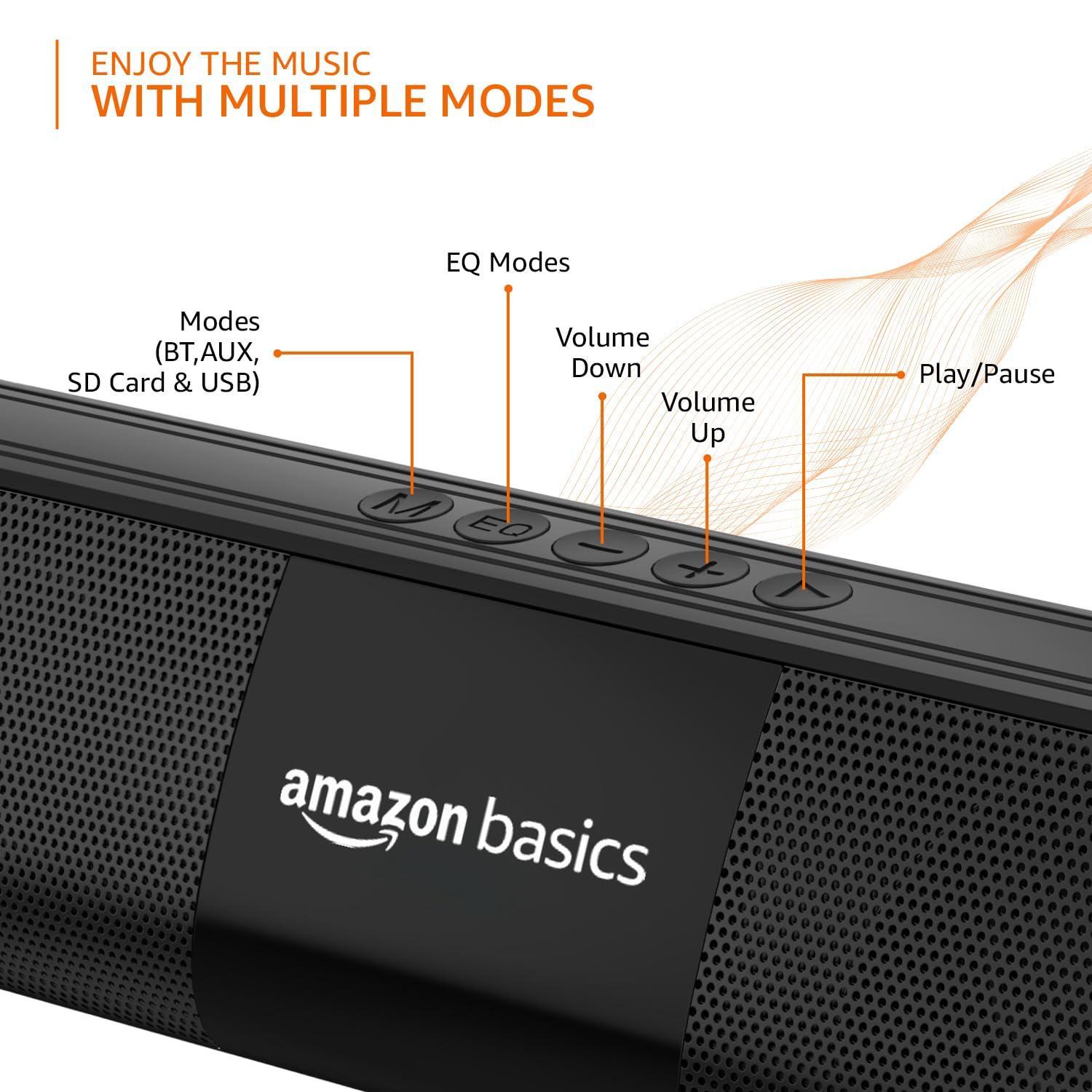 amazon basics 16W Bluetooth Soundbar Speaker with 2000mAh Battery | BT v5.3 | Aux/USB Port | RGB Party Lights - Triveni World