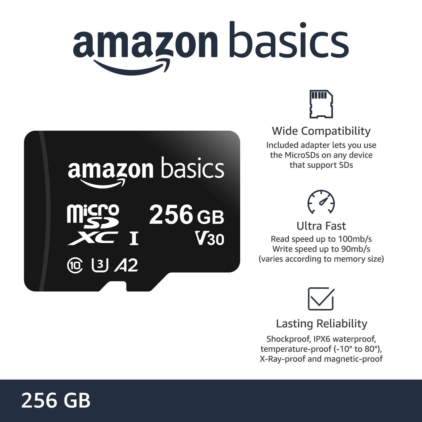 amazon basics 256Gb Microsdxc Memory Card with Full Size Adapter, 100Mb/S, U3 - Triveni World