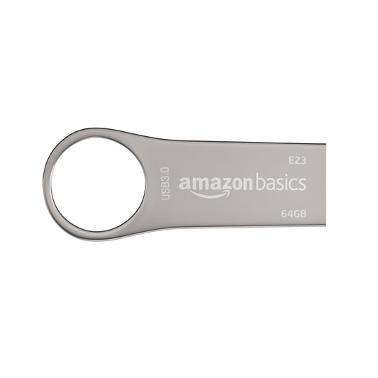 Amazon Basics 64 GB USB 3.0 Pen Drive | Flash Drive | Read Speed Upto 120 MB/s | with Key Ring | Metallic (Silver) - Triveni World