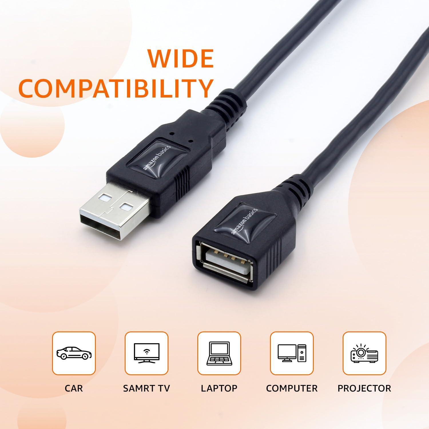 Amazon Basics USB 2.0 Extension | Male to Female Extension Plug/Socket Adapter Cable - 6.5 ft | Enhanced Connectivity for LED/LCD TV Ports - Triveni World